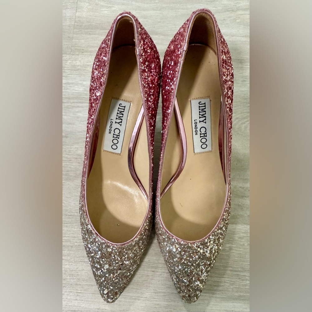 Jimmy Choo Pumps Women Size 35-4.5 Pink Silver Glitter Romy Pointed Toe Sparkle - Picture 12 of 15